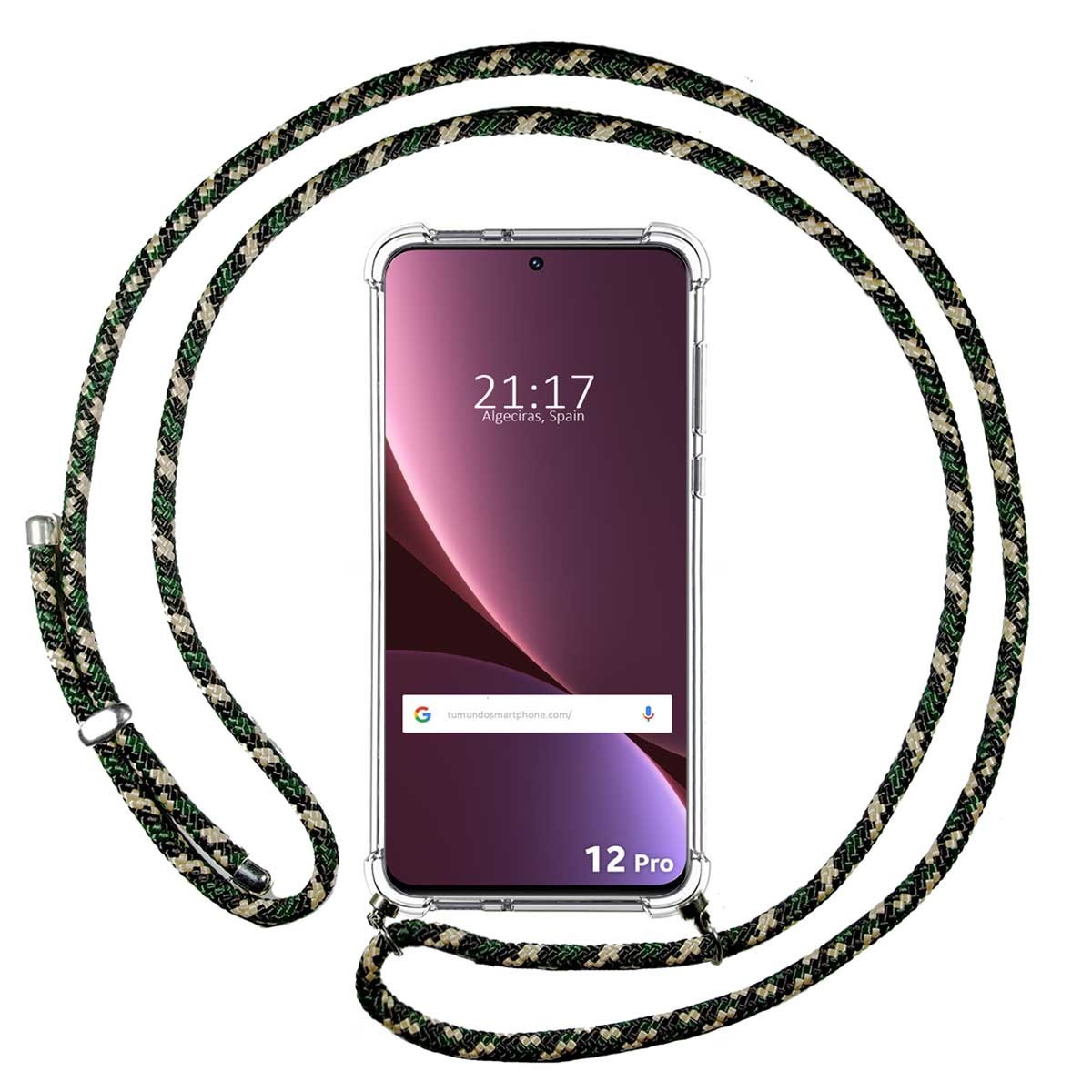 Funda Colgante Transparente para Xiaomi 12 Pro 5G con Cordon Verde / Dorado