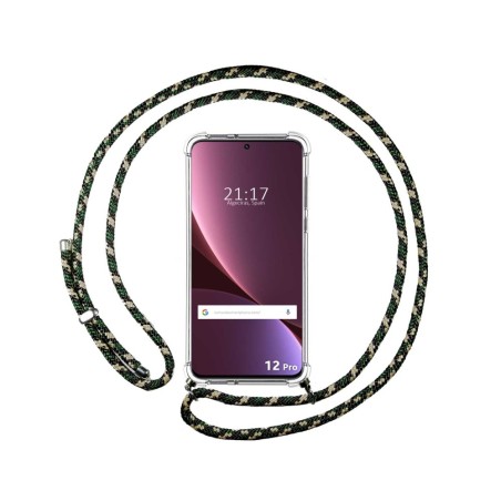 Funda Colgante Transparente para Xiaomi 12 Pro 5G con Cordon Verde / Dorado