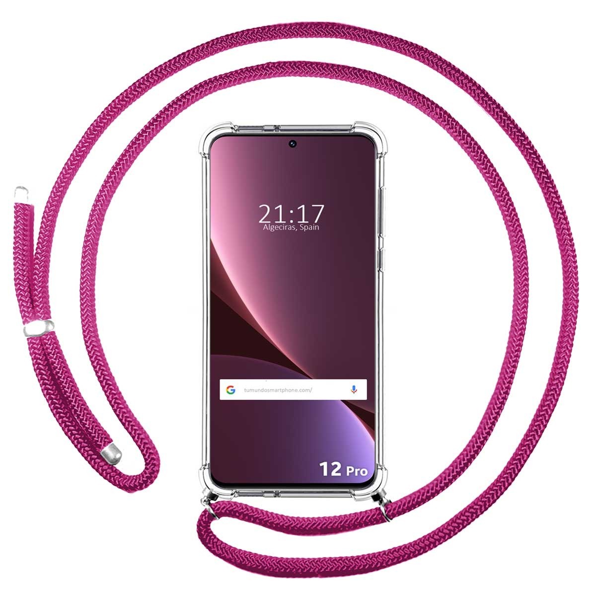 Funda Colgante Transparente para Xiaomi 12 Pro 5G con Cordon Rosa Fucsia