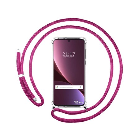 Funda Colgante Transparente para Xiaomi 12 Pro 5G con Cordon Rosa Fucsia