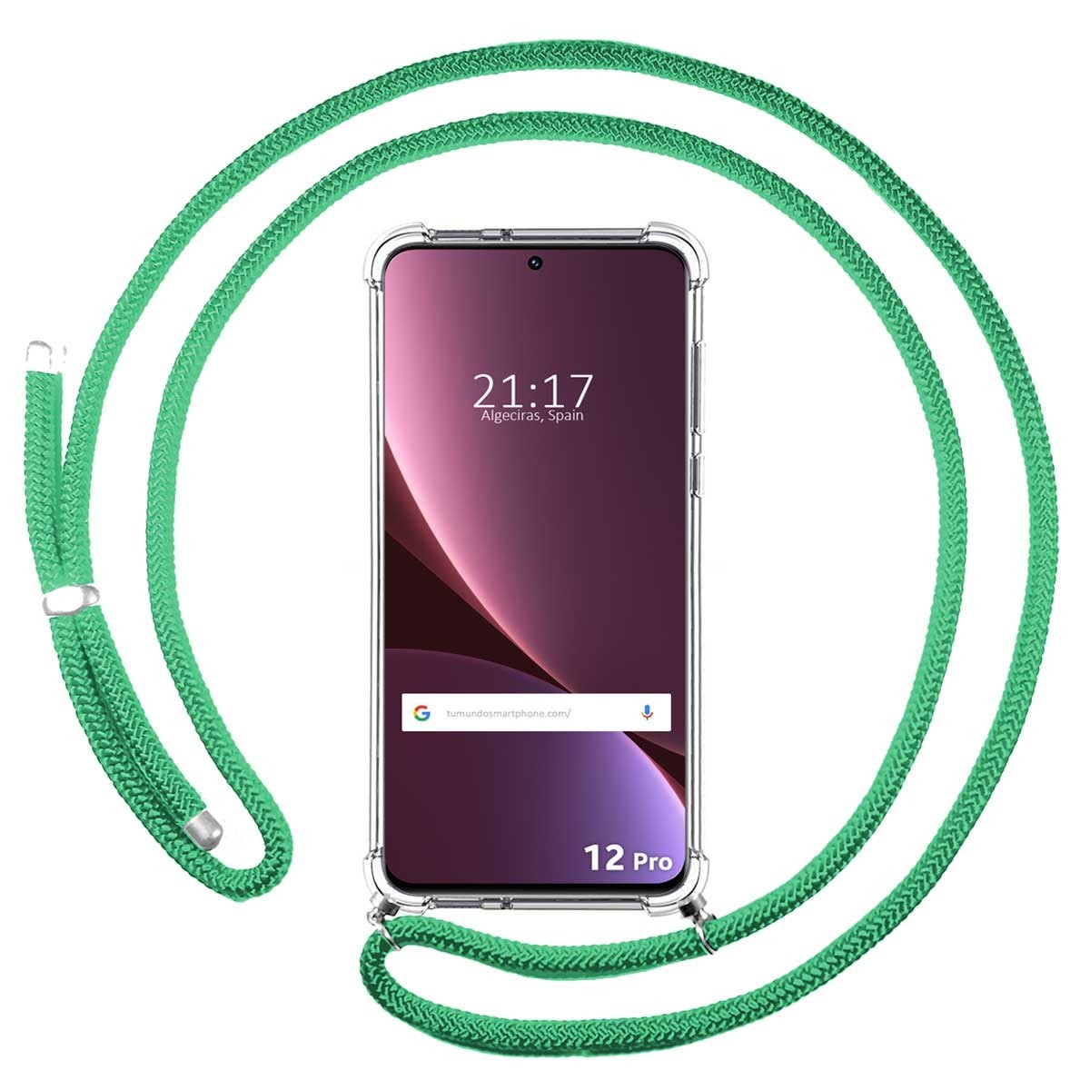 Funda Colgante Transparente para Xiaomi 12 Pro 5G con Cordon Verde Agua