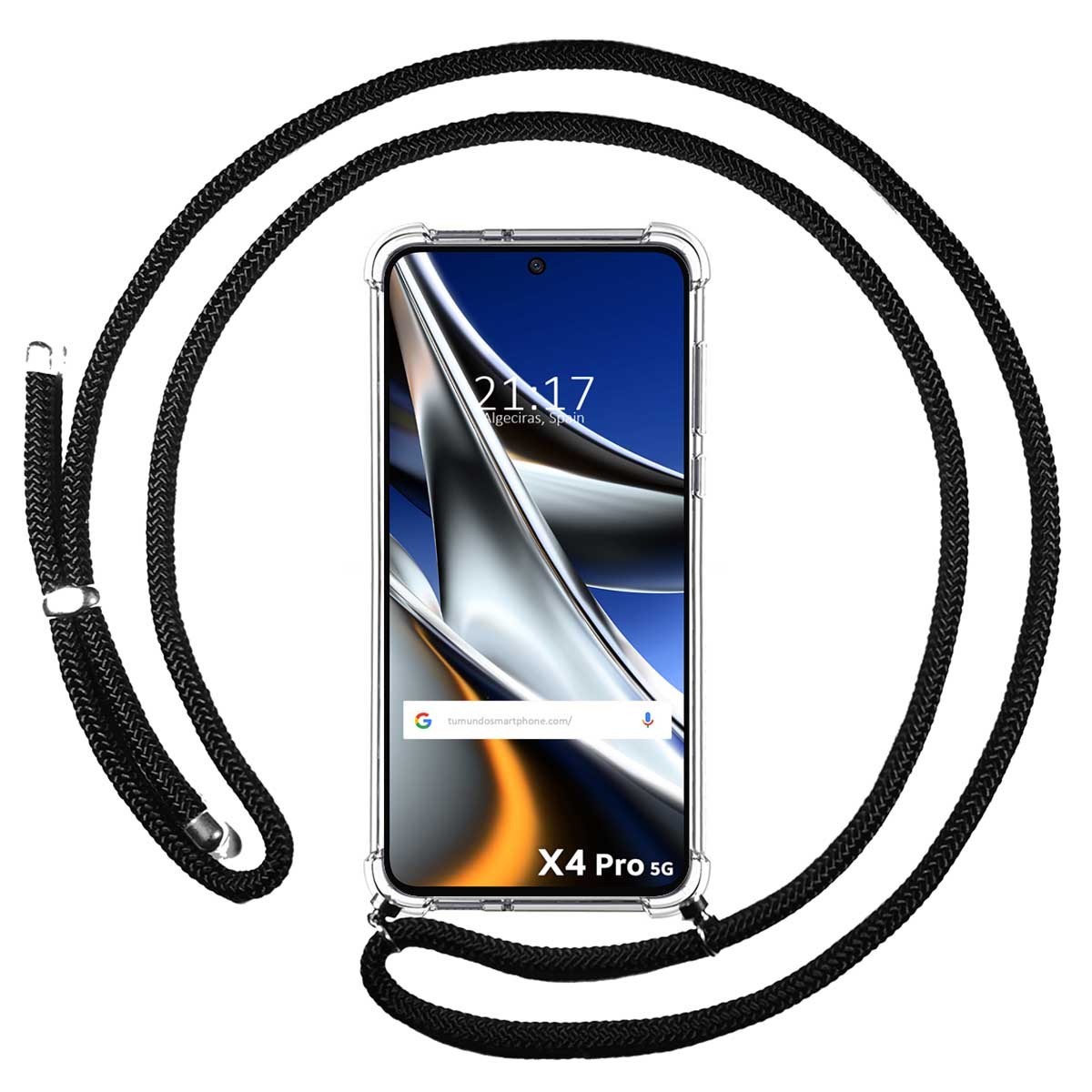 Funda Colgante Transparente para Xiaomi POCO X4 Pro 5G con Cordon Negro