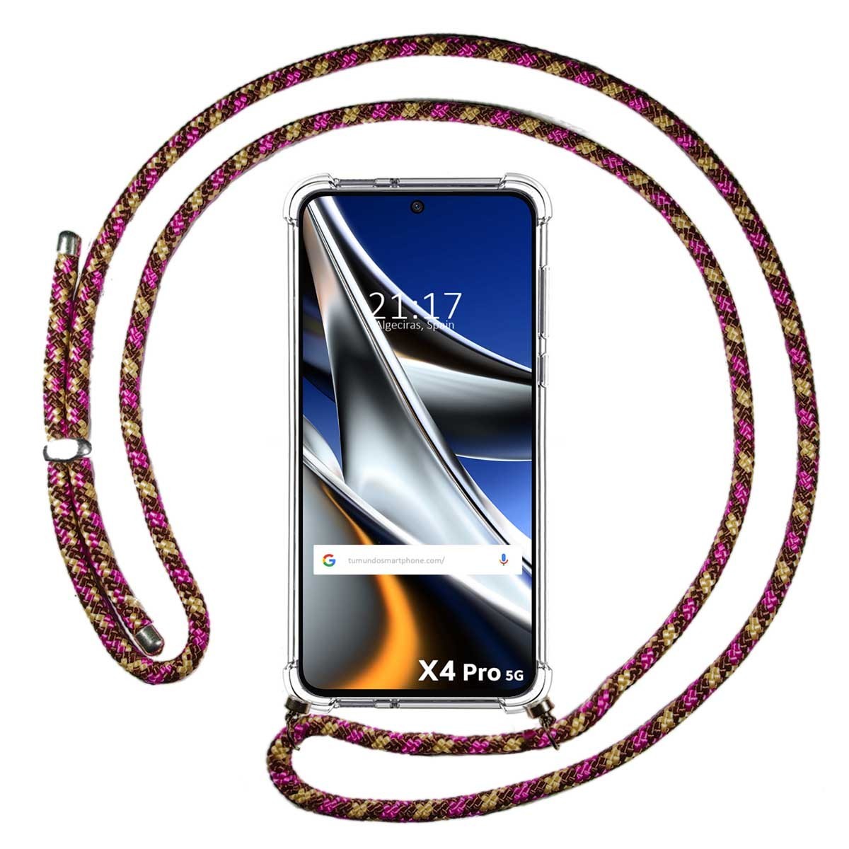 Funda Colgante Transparente para Xiaomi POCO X4 Pro 5G con Cordon Rosa / Dorado