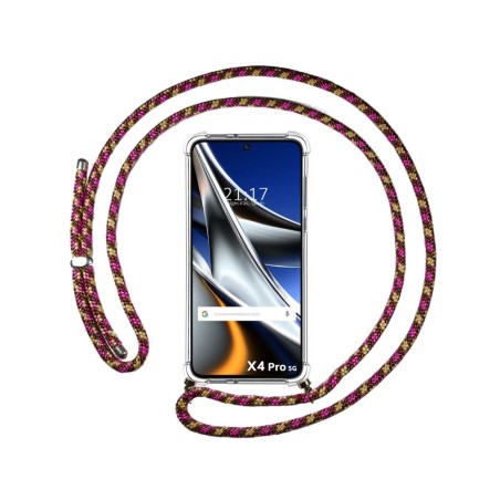 Funda Colgante Transparente para Xiaomi POCO X4 Pro 5G con Cordon Rosa / Dorado