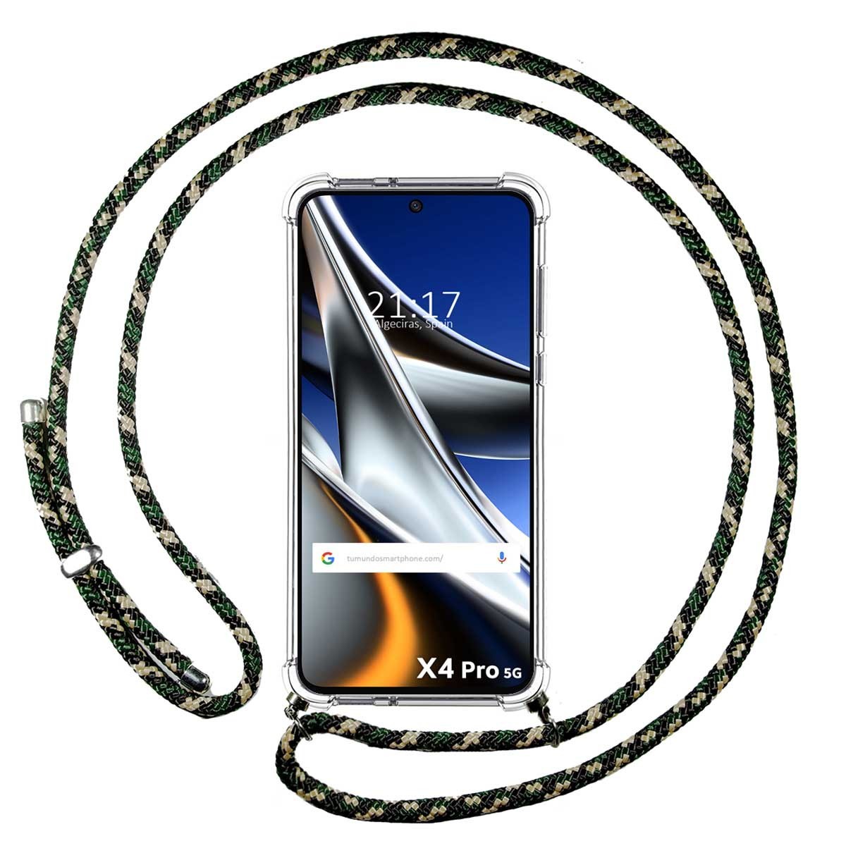 Funda Colgante Transparente para Xiaomi POCO X4 Pro 5G con Cordon Verde / Dorado