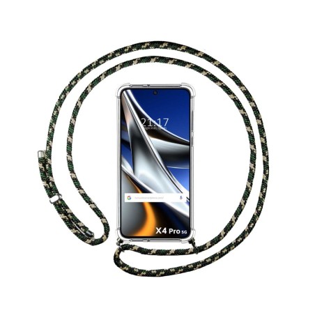 Funda Colgante Transparente para Xiaomi POCO X4 Pro 5G con Cordon Verde / Dorado