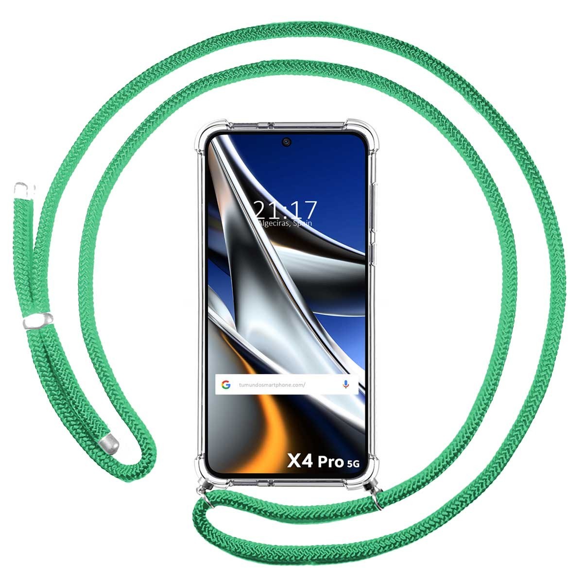 Funda Colgante Transparente para Xiaomi POCO X4 Pro 5G con Cordon Verde Agua