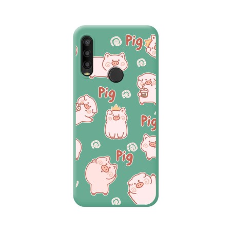 Funda Silicona Líquida Verde para Alcatel 1SE 2020 diseño Cerdos Dibujos
