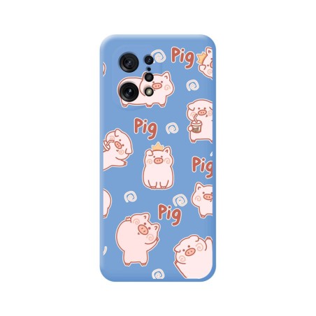 Funda Silicona Líquida Azul para Oppo Find X5 5G diseño Cerdos Dibujos