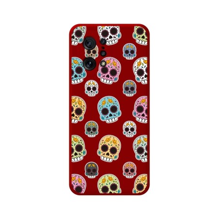 Funda Silicona Líquida Roja para Oppo Find X5 5G diseño Catrina Dibujos