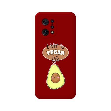Funda Silicona Líquida Roja para Oppo Find X5 5G diseño Vegan Life Dibujos