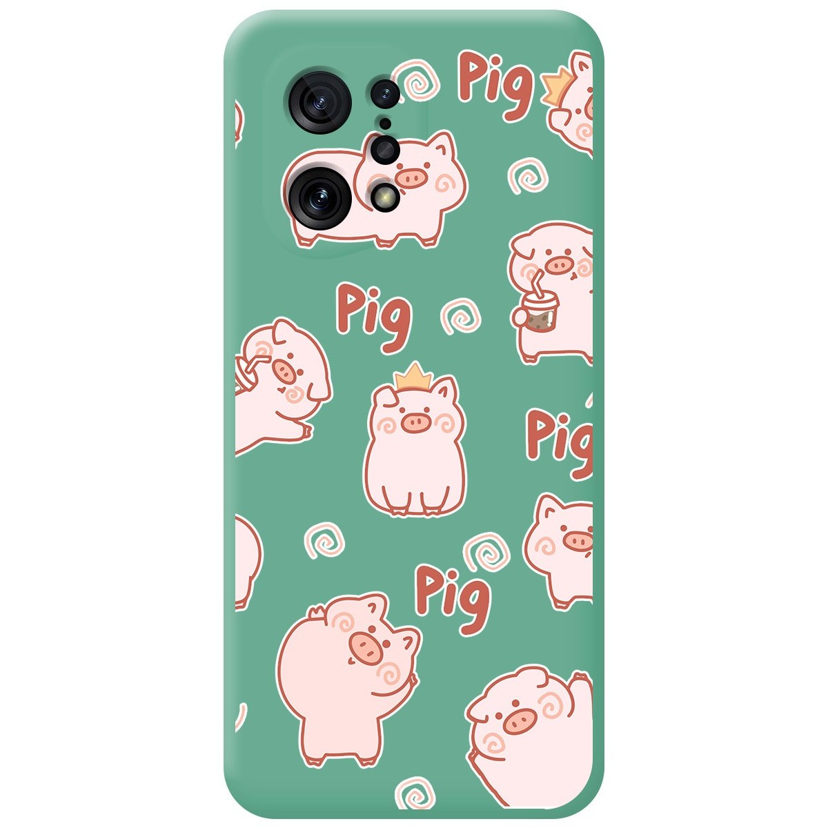 Funda Silicona Líquida Verde para Oppo Find X5 5G diseño Cerdos Dibujos