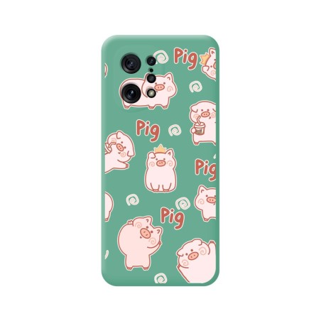 Funda Silicona Líquida Verde para Oppo Find X5 5G diseño Cerdos Dibujos