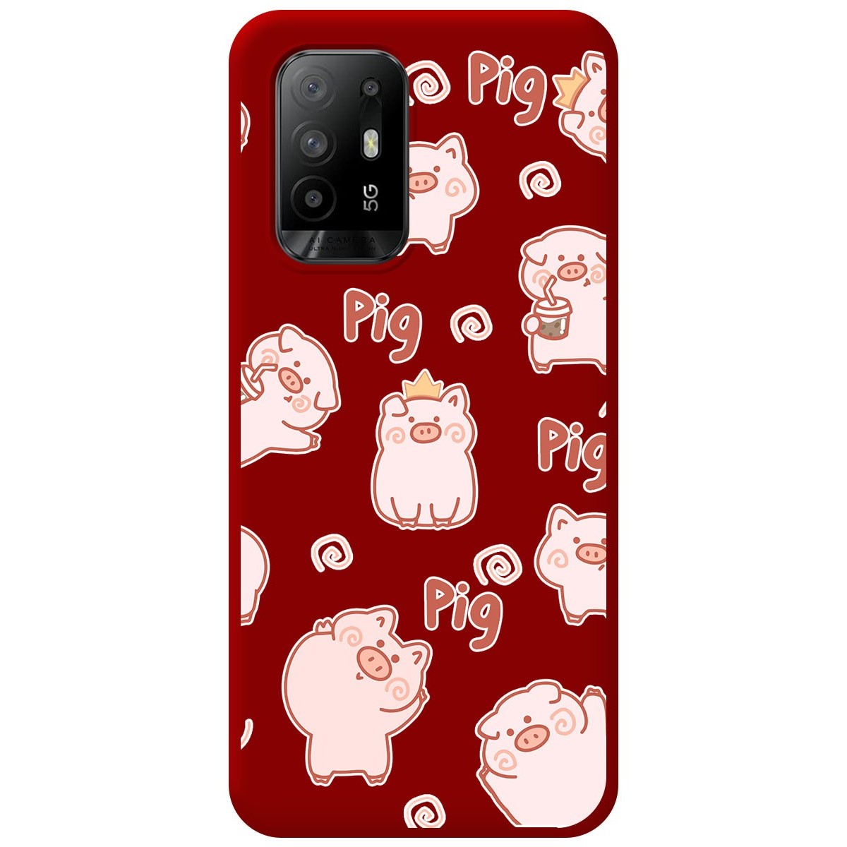 Funda Silicona Líquida Roja para Oppo A94 5G diseño Cerdos Dibujos