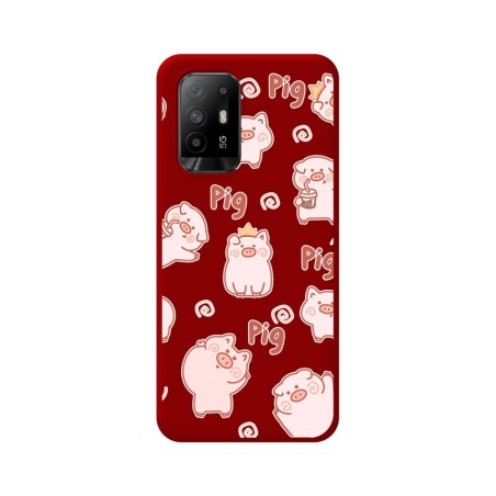 Funda Silicona Líquida Roja para Oppo A94 5G diseño Cerdos Dibujos