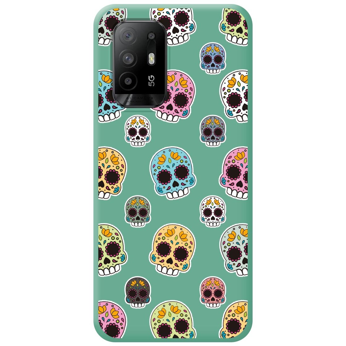 Funda Silicona Líquida Verde para Oppo A94 5G diseño Catrina Dibujos