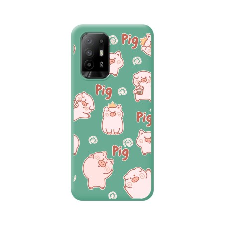 Funda Silicona Líquida Verde para Oppo A94 5G diseño Cerdos Dibujos