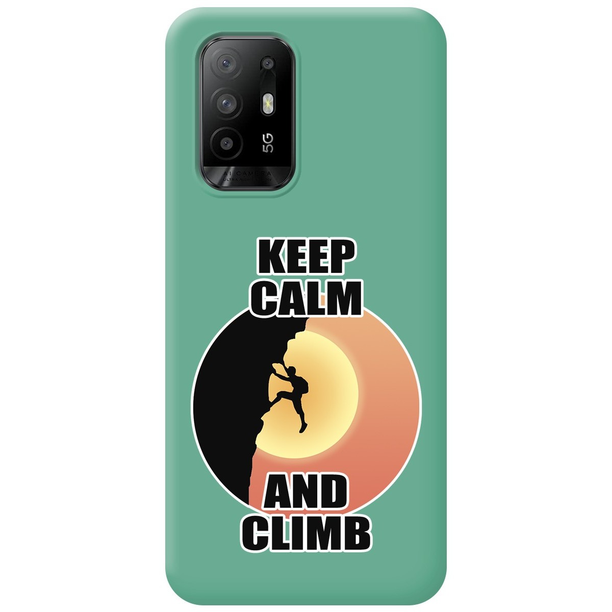 Funda Silicona Líquida Verde para Oppo A94 5G diseño Hombre Escalada Dibujos