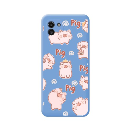 Funda Silicona Líquida Azul para Samsung Galaxy A03 diseño Cerdos Dibujos