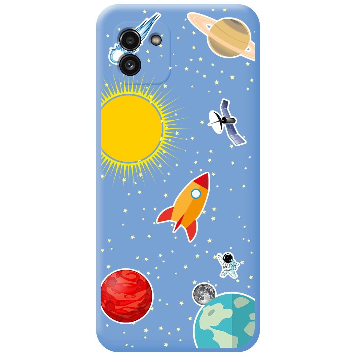 Funda Silicona Líquida Azul para Samsung Galaxy A03 diseño Espacio Dibujos