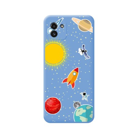 Funda Silicona Líquida Azul para Samsung Galaxy A03 diseño Espacio Dibujos