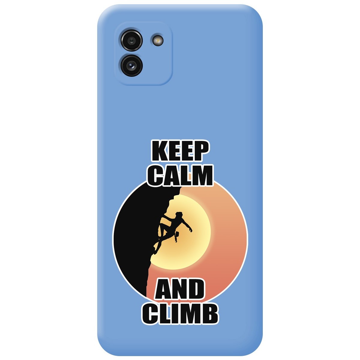 Funda Silicona Líquida Azul para Samsung Galaxy A03 diseño Mujer Escalada Dibujos