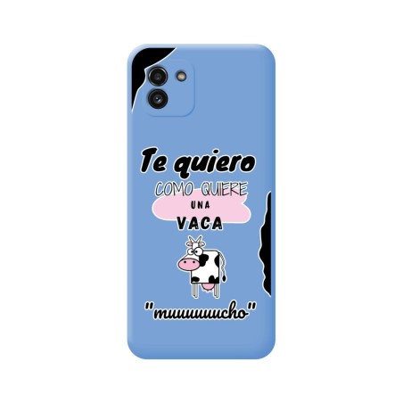 Funda Silicona Líquida Azul para Samsung Galaxy A03 diseño Vaca Dibujos
