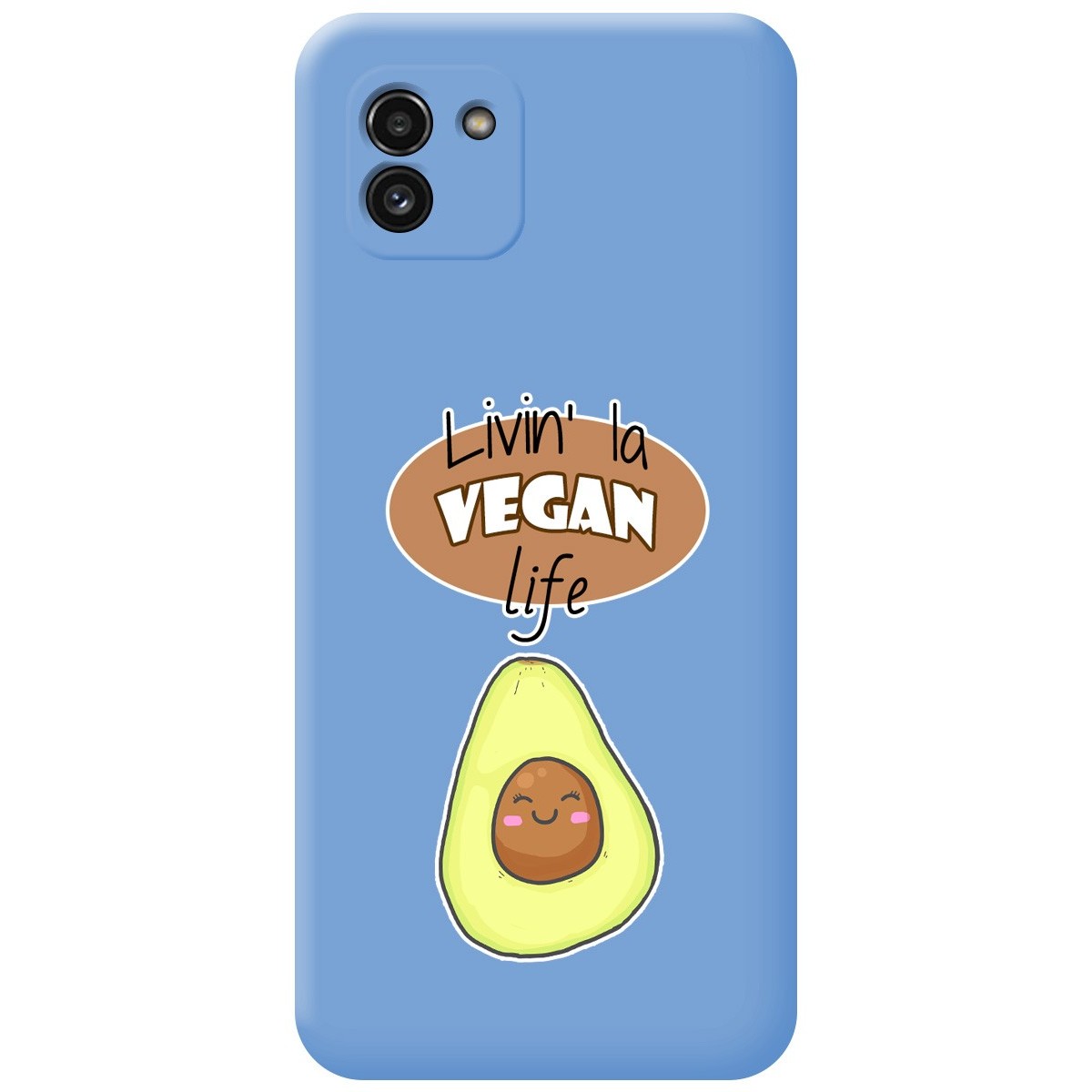 Funda Silicona Líquida Azul para Samsung Galaxy A03 diseño Vegan Life Dibujos
