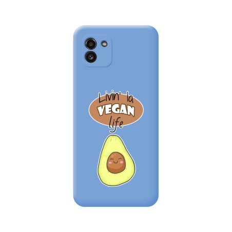 Funda Silicona Líquida Azul para Samsung Galaxy A03 diseño Vegan Life Dibujos