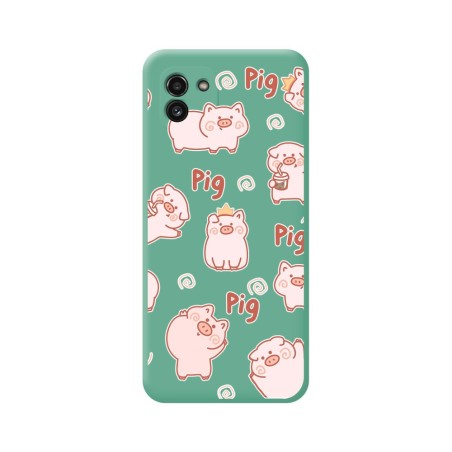 Funda Silicona Líquida Verde para Samsung Galaxy A03 diseño Cerdos Dibujos