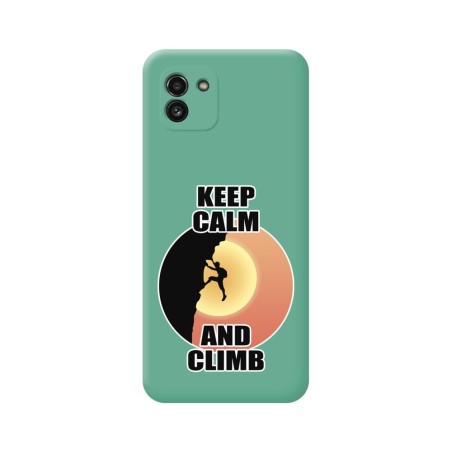 Funda Silicona Líquida Verde para Samsung Galaxy A03 diseño Hombre Escalada Dibujos
