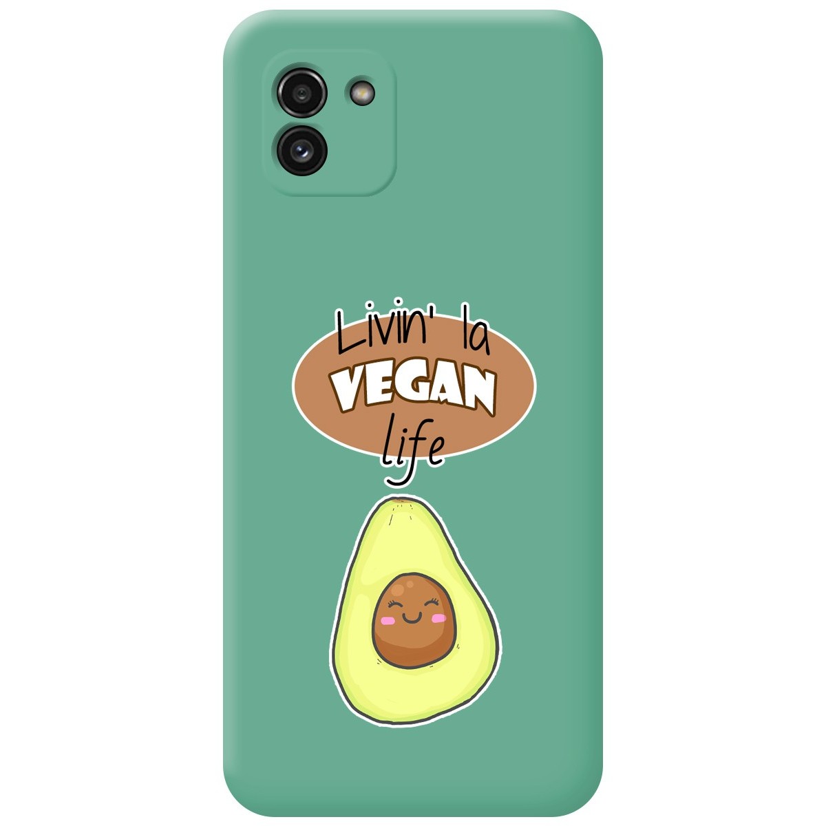 Funda Silicona Líquida Verde para Samsung Galaxy A03 diseño Vegan Life Dibujos