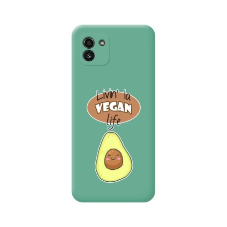 Funda Silicona Líquida Verde para Samsung Galaxy A03 diseño Vegan Life Dibujos