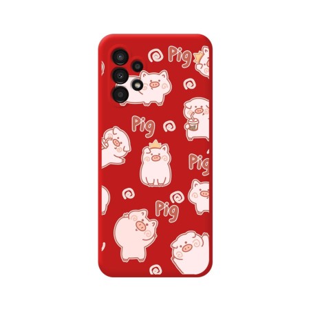 Funda Silicona Líquida Roja para Samsung Galaxy A13 4G diseño Cerdos Dibujos