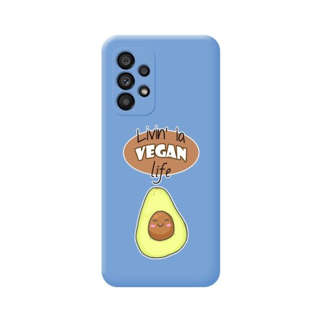Funda Silicona Líquida Azul para Samsung Galaxy A53 5G diseño Vegan Life Dibujos