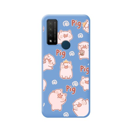 Funda Silicona Líquida Azul para TCL 20 R 5G diseño Cerdos Dibujos