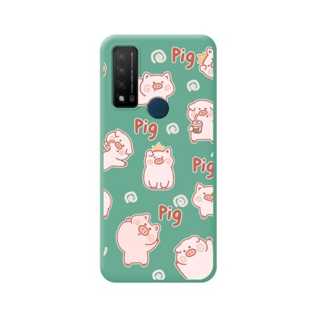 Funda Silicona Líquida Verde para TCL 20 R 5G diseño Cerdos Dibujos