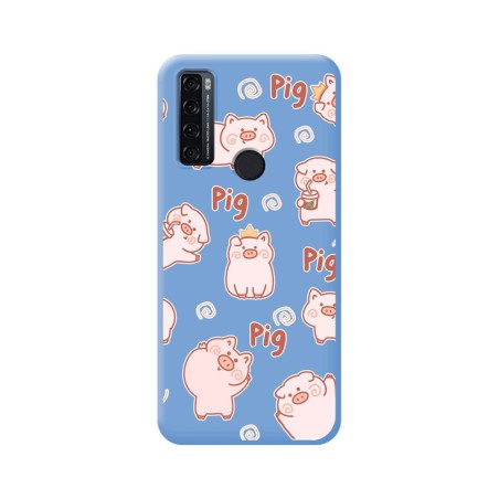 Funda Silicona Líquida Azul para TCL 20 SE diseño Cerdos Dibujos