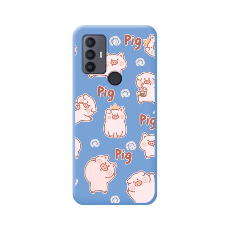 Funda Silicona Líquida Azul para TCL 30 SE / 30E / 306 diseño Cerdos Dibujos