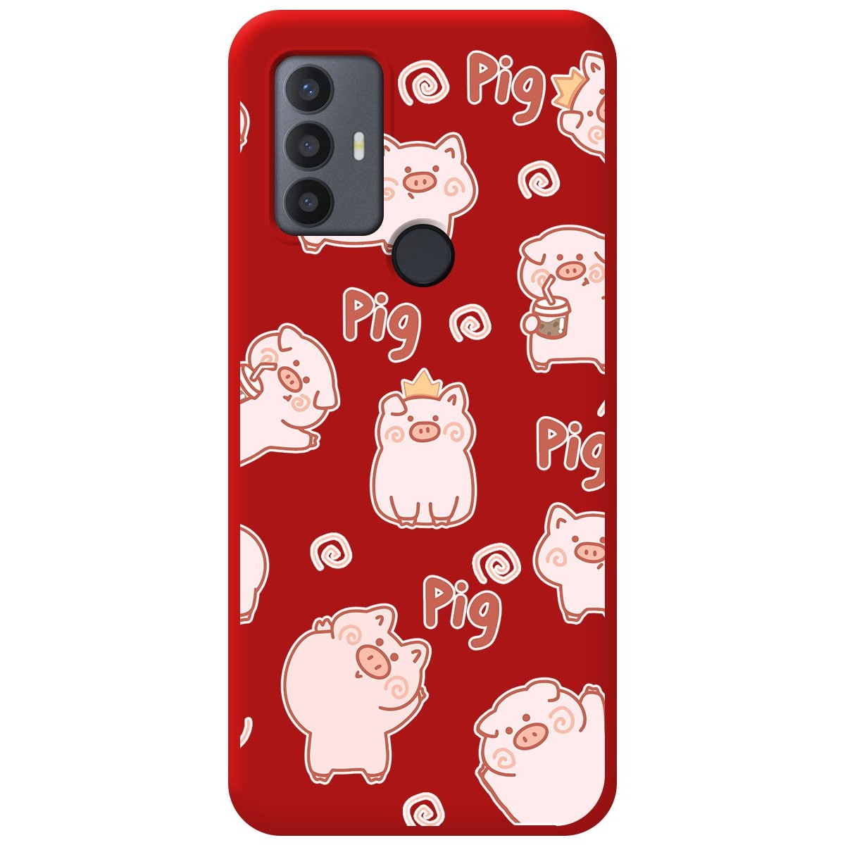 Funda Silicona Líquida Roja para TCL 30 SE / 30E / 306 diseño Cerdos Dibujos