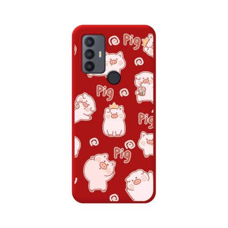 Funda Silicona Líquida Roja para TCL 30 SE / 30E / 306 diseño Cerdos Dibujos