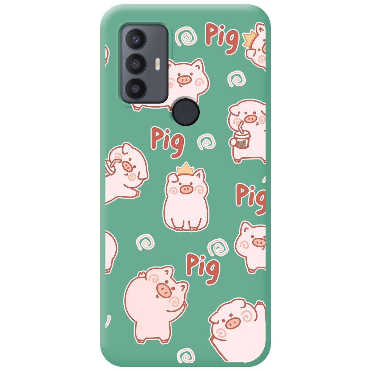 Funda Silicona Líquida Verde para TCL 30 SE / 30E / 306 diseño Cerdos Dibujos