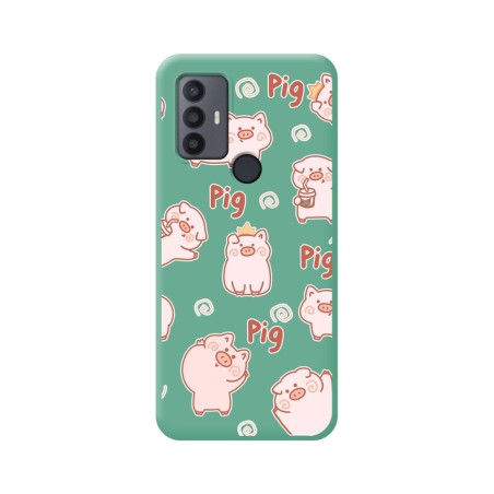 Funda Silicona Líquida Verde para TCL 30 SE / 30E / 306 diseño Cerdos Dibujos