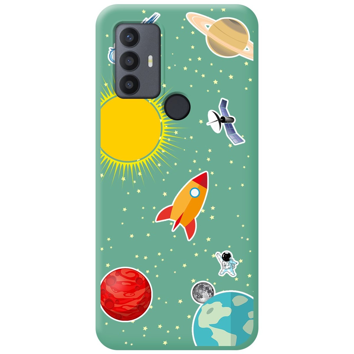 Funda Silicona Líquida Verde para TCL 30 SE / 30E / 306 diseño Espacio Dibujos