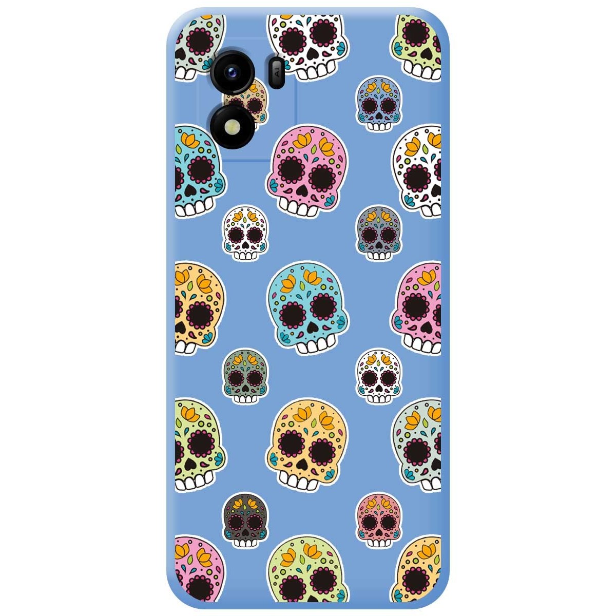 Funda Silicona Líquida Azul para Vivo Y01 diseño Catrina Dibujos