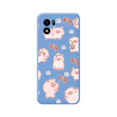 Funda Silicona Líquida Azul para Vivo Y01 diseño Cerdos Dibujos