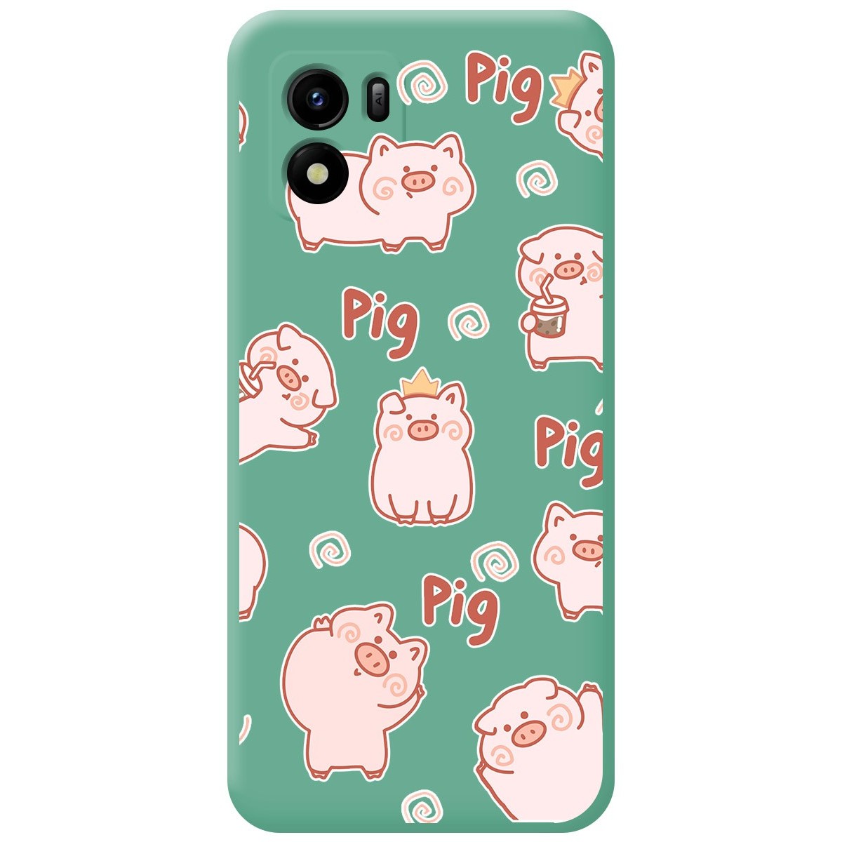 Funda Silicona Líquida Verde para Vivo Y01 diseño Cerdos Dibujos