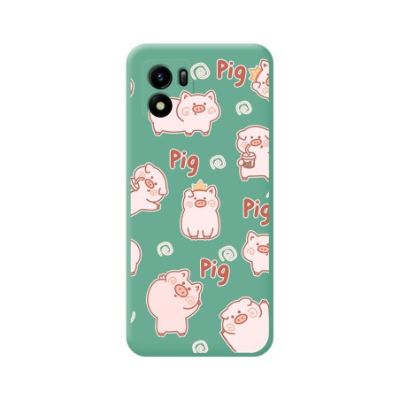 Funda Silicona Líquida Verde para Vivo Y01 diseño Cerdos Dibujos