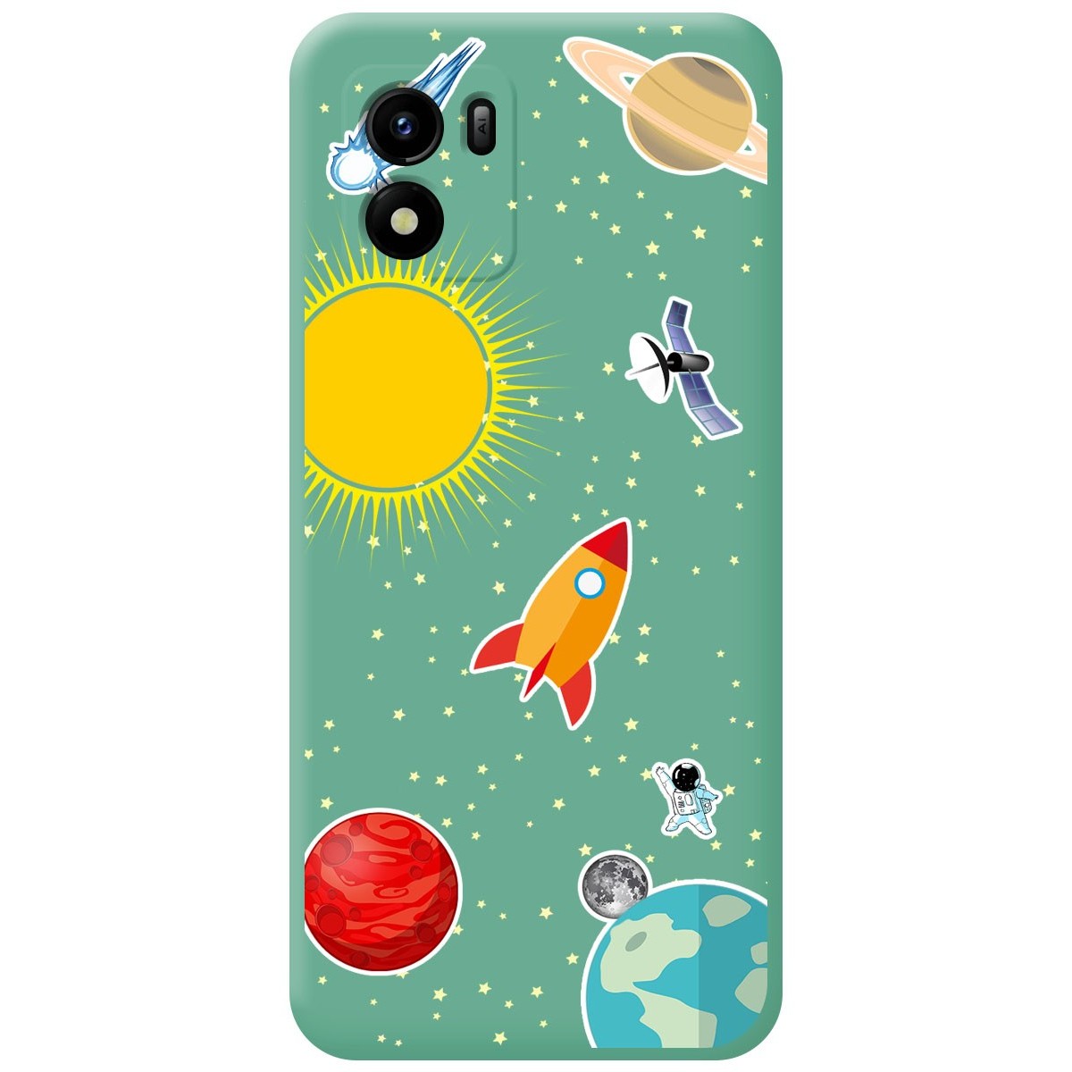 Funda Silicona Líquida Verde para Vivo Y01 diseño Espacio Dibujos