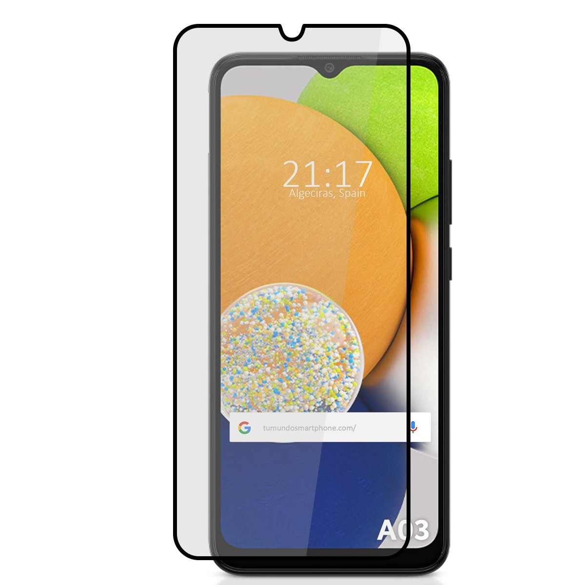 Protector Cristal Templado Completo 5D Full Glue Negro para Samsung Galaxy A03 Vidrio